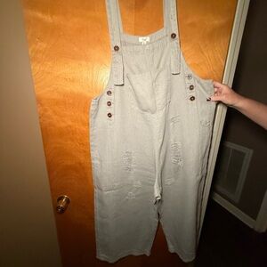 Easel Gray Button-Accent Overalls